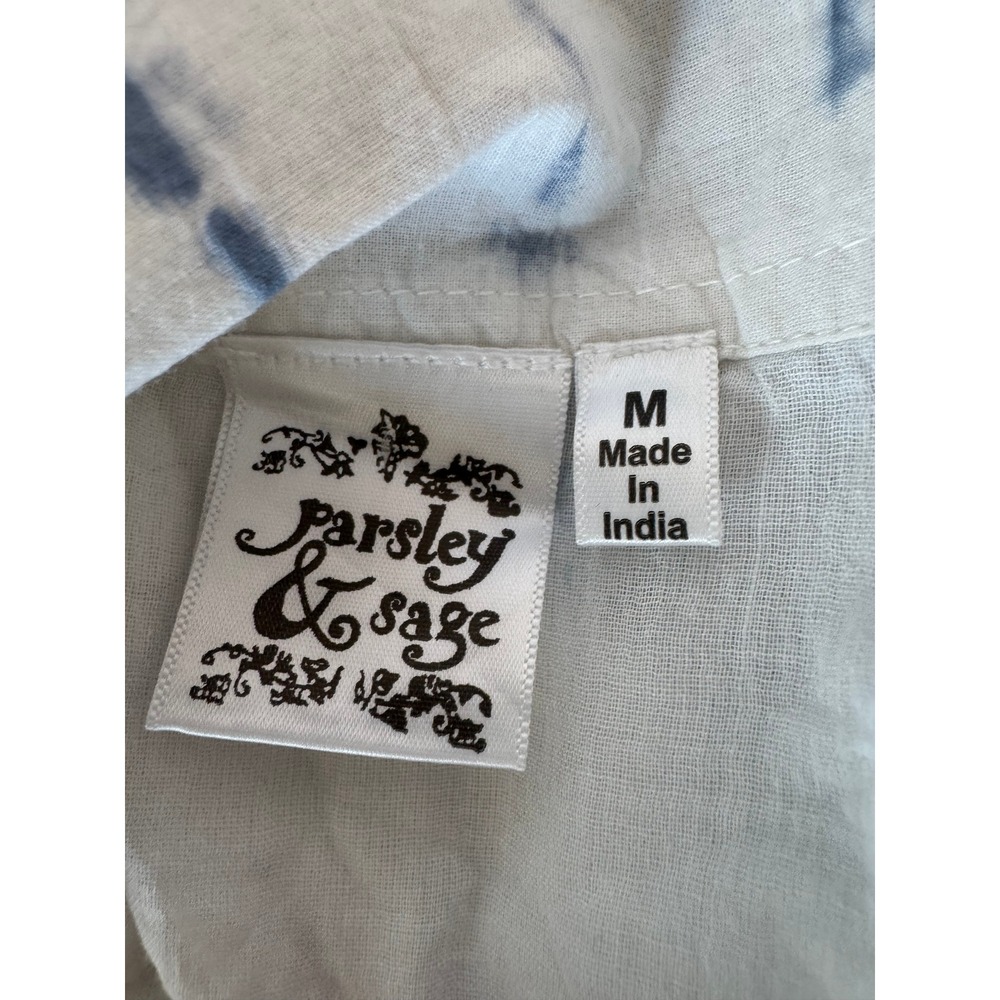 Parsley & Sage Womens Boho Tie Dye Embroidered Button Front Blouse White Blue M - Picture 11 of 12